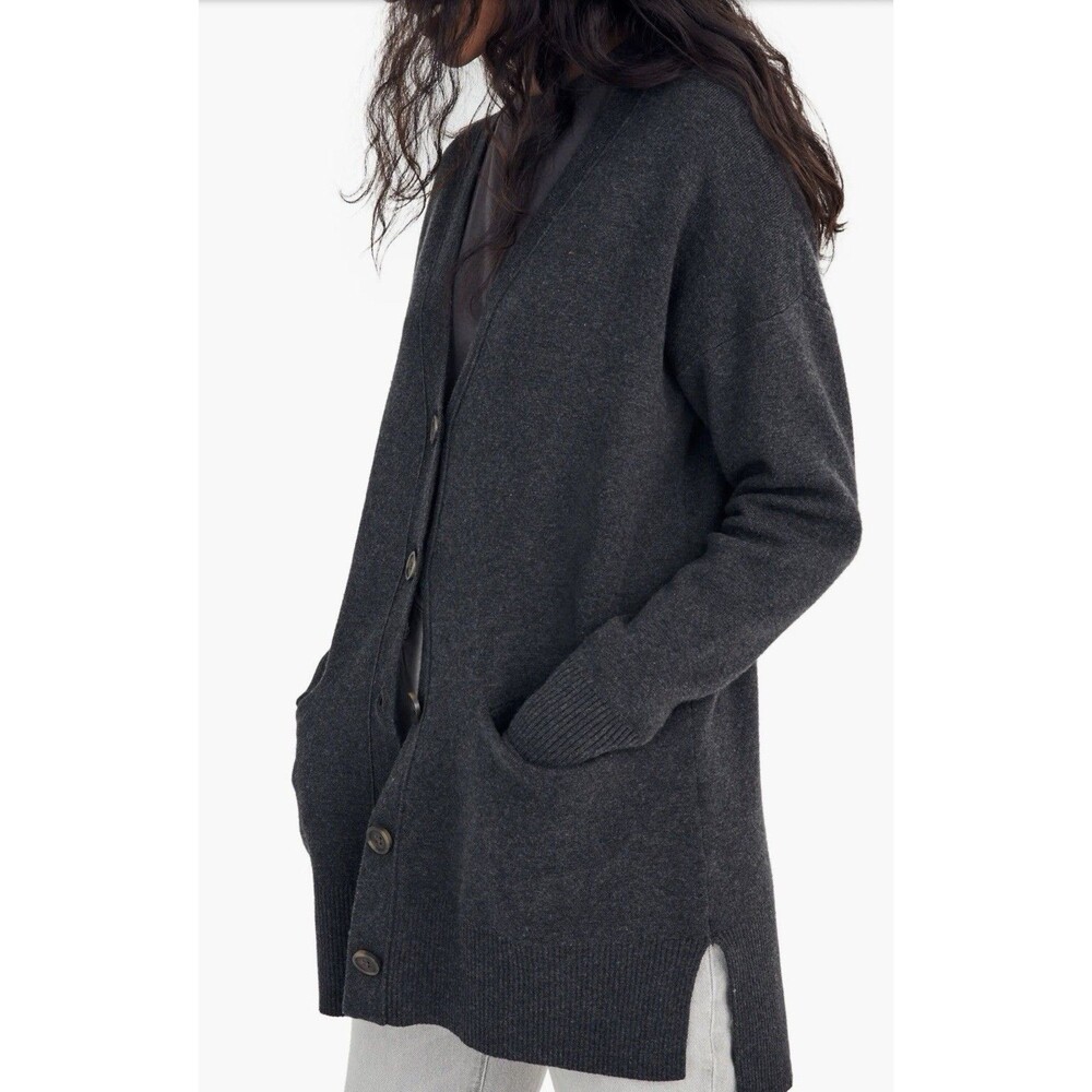 Madewell Miller Cardigan Medium Gray Button Front Pockets Stretch Knit V-neck